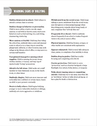 Warning Signs of Bullying worksheet