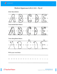 Fade-Out Uppercase Modern Cursive A-E Activity
