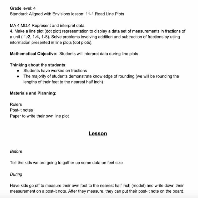 Line Plot Lesson Plan