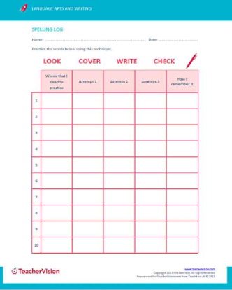 Editable Spelling List Practice Log for Elementary Grades
