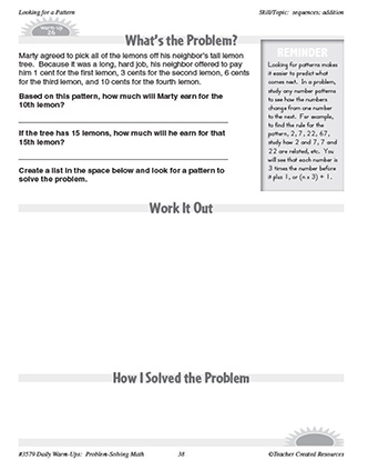 Looking for a Pattern Daily Math Warm-Ups and Answer Key Grade 4-6