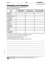 Changing and Adapting: Vocabulary