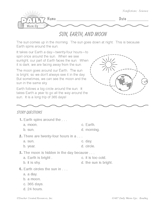 Science Reading Warm-Up: Sun, Earth & Moon