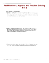 Real Numbers, Algebra, and Problem Solving, Set 2