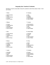 Geography Quiz: Countries & Continents Matching
